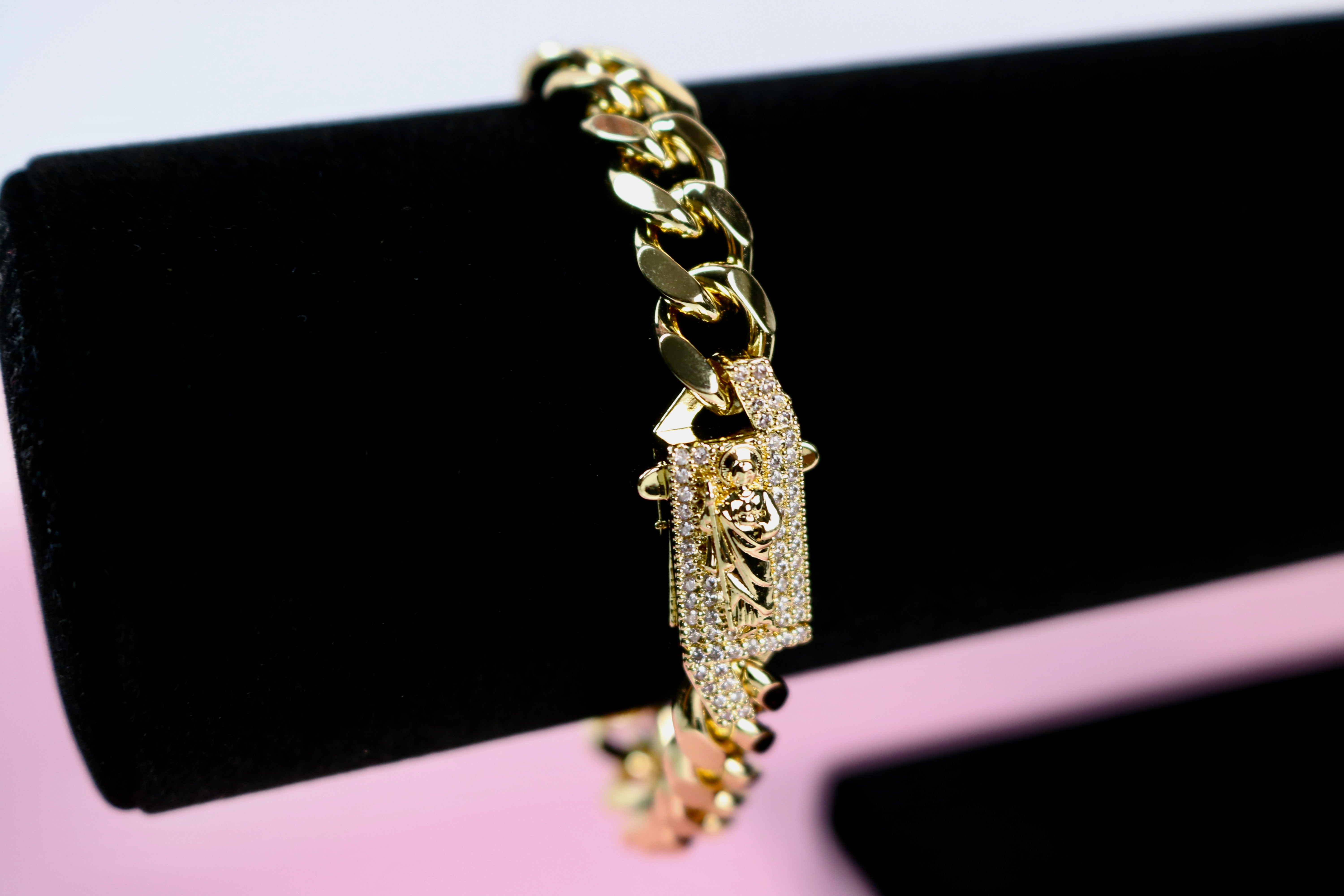 14k Gold Plated San Judas Cuban Bracelet