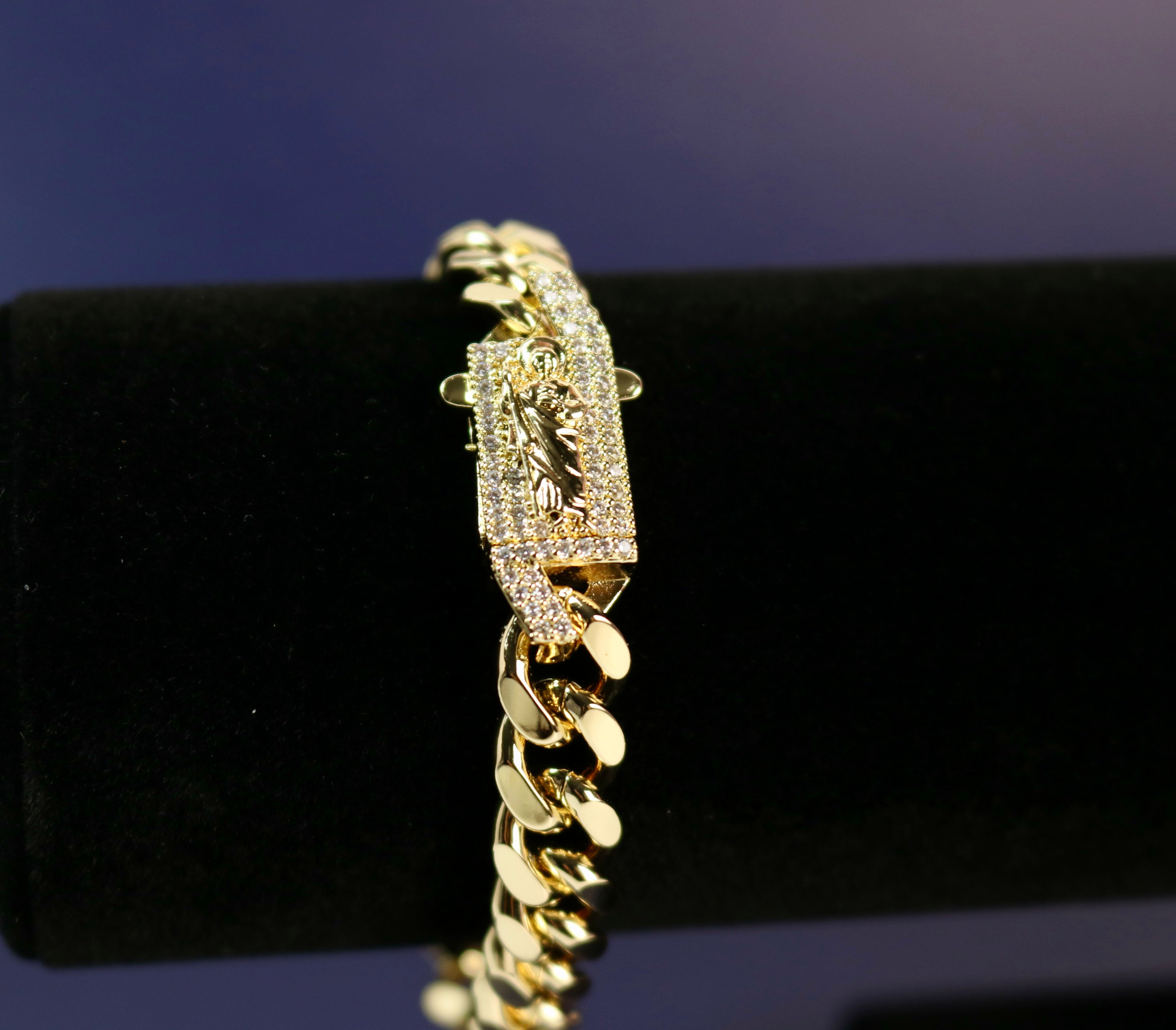 14k Gold Plated San Judas Cuban Bracelet