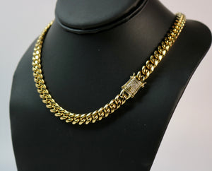 14k Gold Plated Miami Cuban Link Chain With Diamond Clasp - 8MM