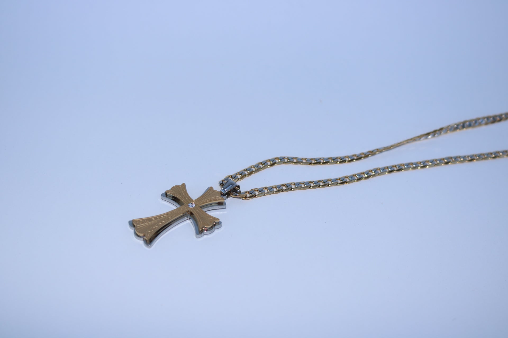 Two Tone Layer Cross - Gold Plated w/ a Cubic Zirconia or Chain Set - Alwayslavishshop