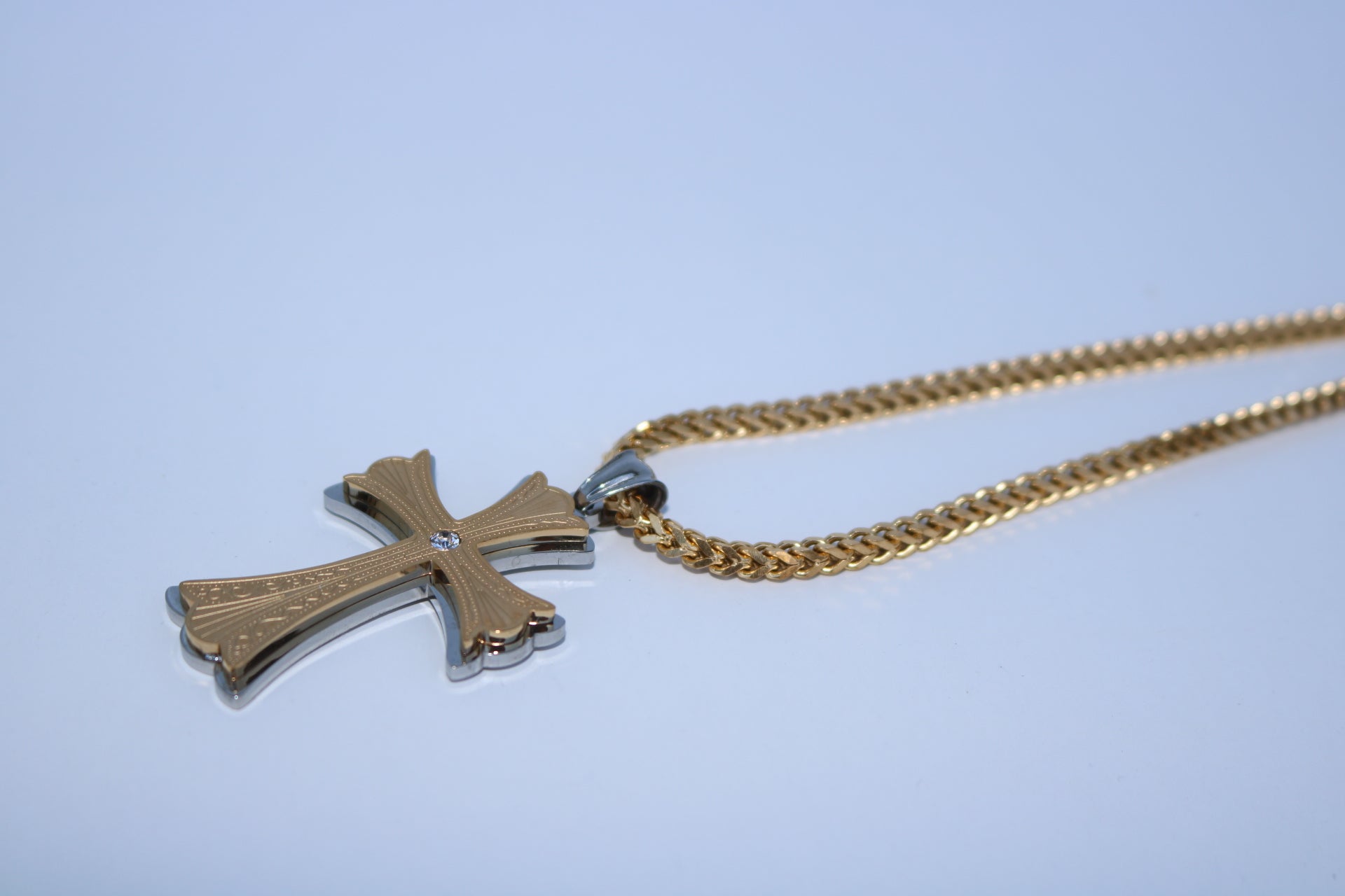 Two Tone Layer Cross - Gold Plated w/ a Cubic Zirconia or Chain Set - Alwayslavishshop