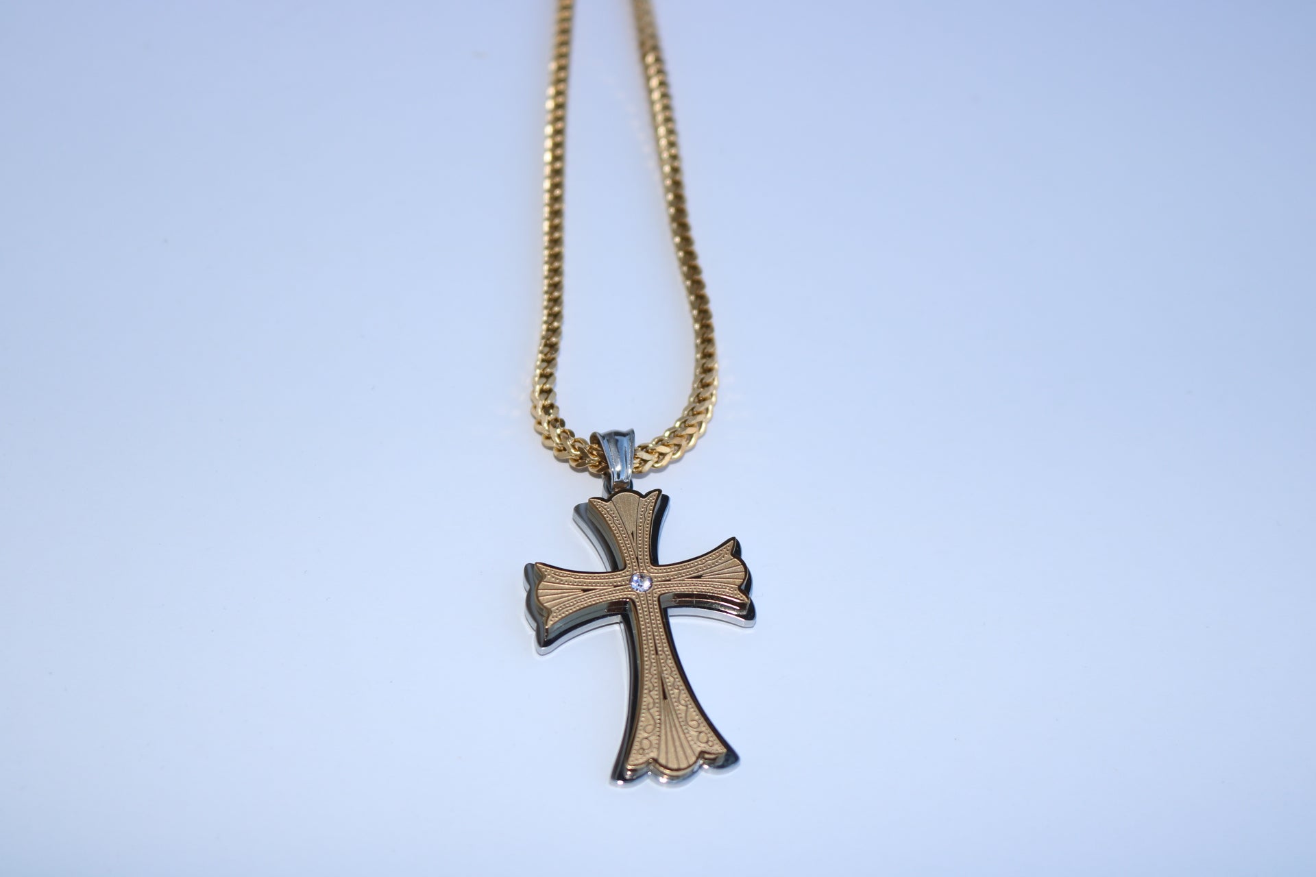 Two Tone Layer Cross - Gold Plated w/ a Cubic Zirconia or Chain Set - Alwayslavishshop