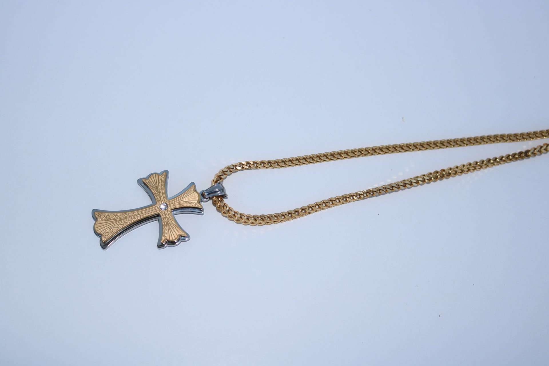 Two Tone Layer Cross - Gold Plated w/ a Cubic Zirconia or Chain Set - Alwayslavishshop