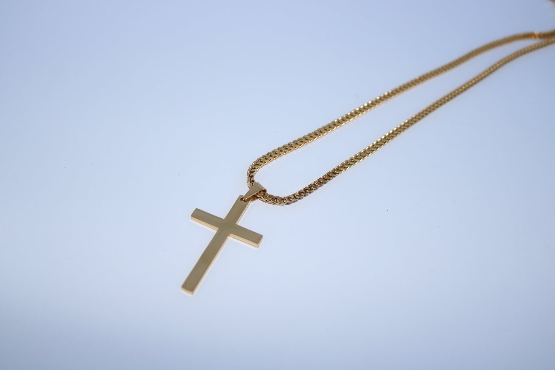 Solid Cross Gold Plated Pendant With a Chain - Alwayslavishshop