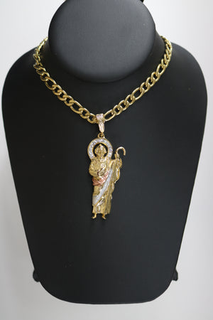 San Judas with Stones (18k Gold Plated) - Jewelry Set