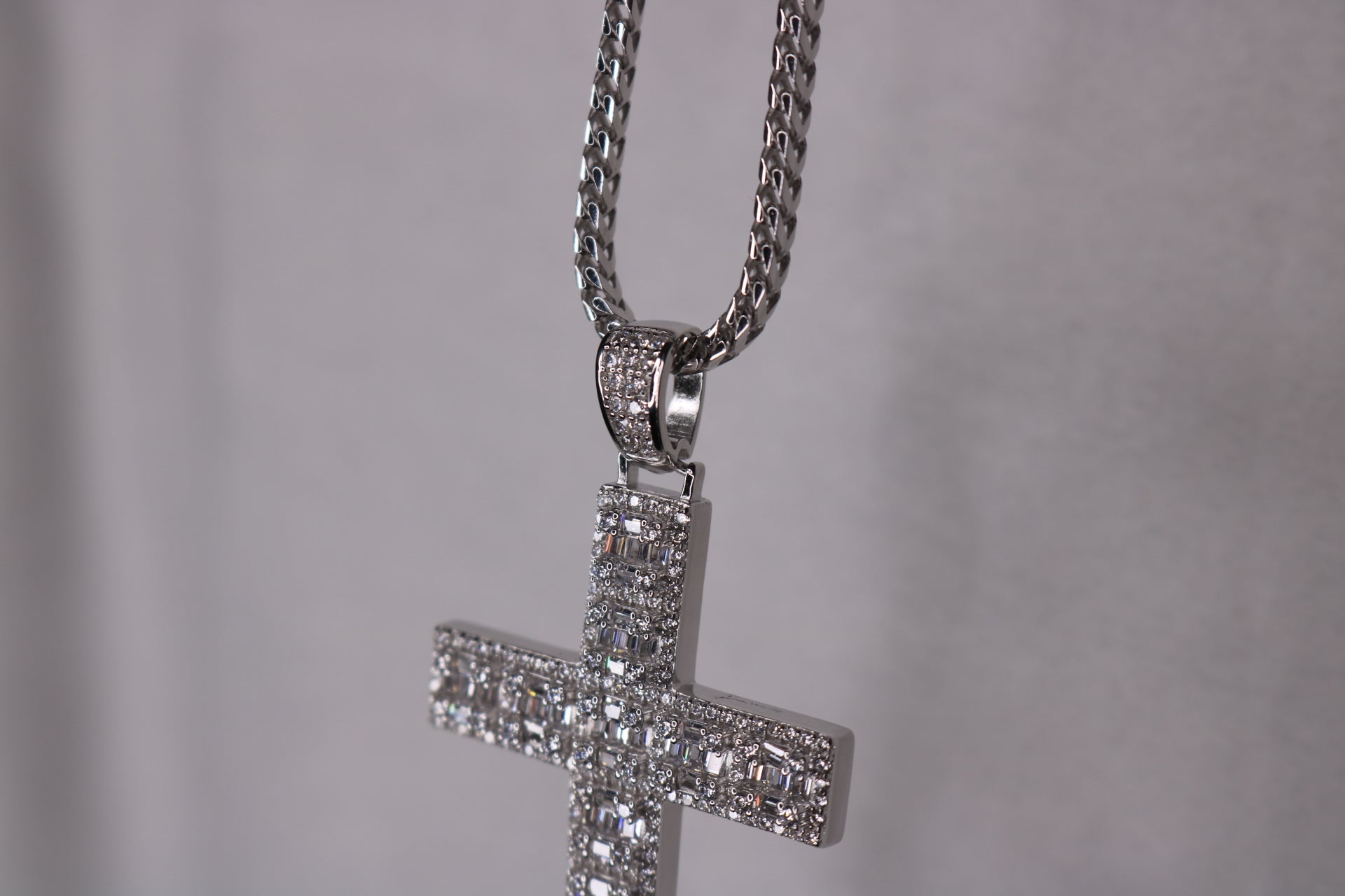 Baguette Cross With Chain (REAL .925 Silver) - Jewelry Set