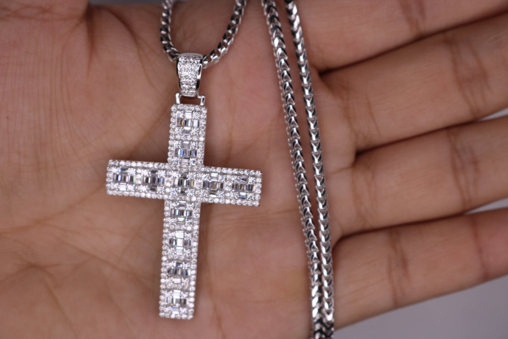 Baguette Cross With Chain (REAL .925 Silver) - Jewelry Set