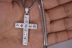 Baguette Cross With Chain (REAL .925 Silver) - Jewelry Set