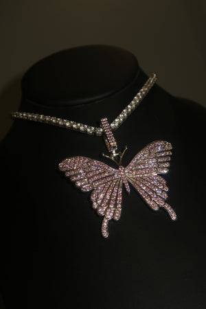 ICED OUT PINK BUTTERFLY - Pendant