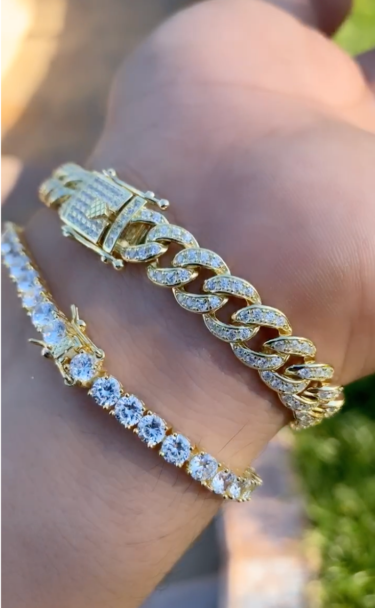 Miami Cuban Link Diamond Bracelet  - 8.9mm Vermeil Gold (.925 Silver)