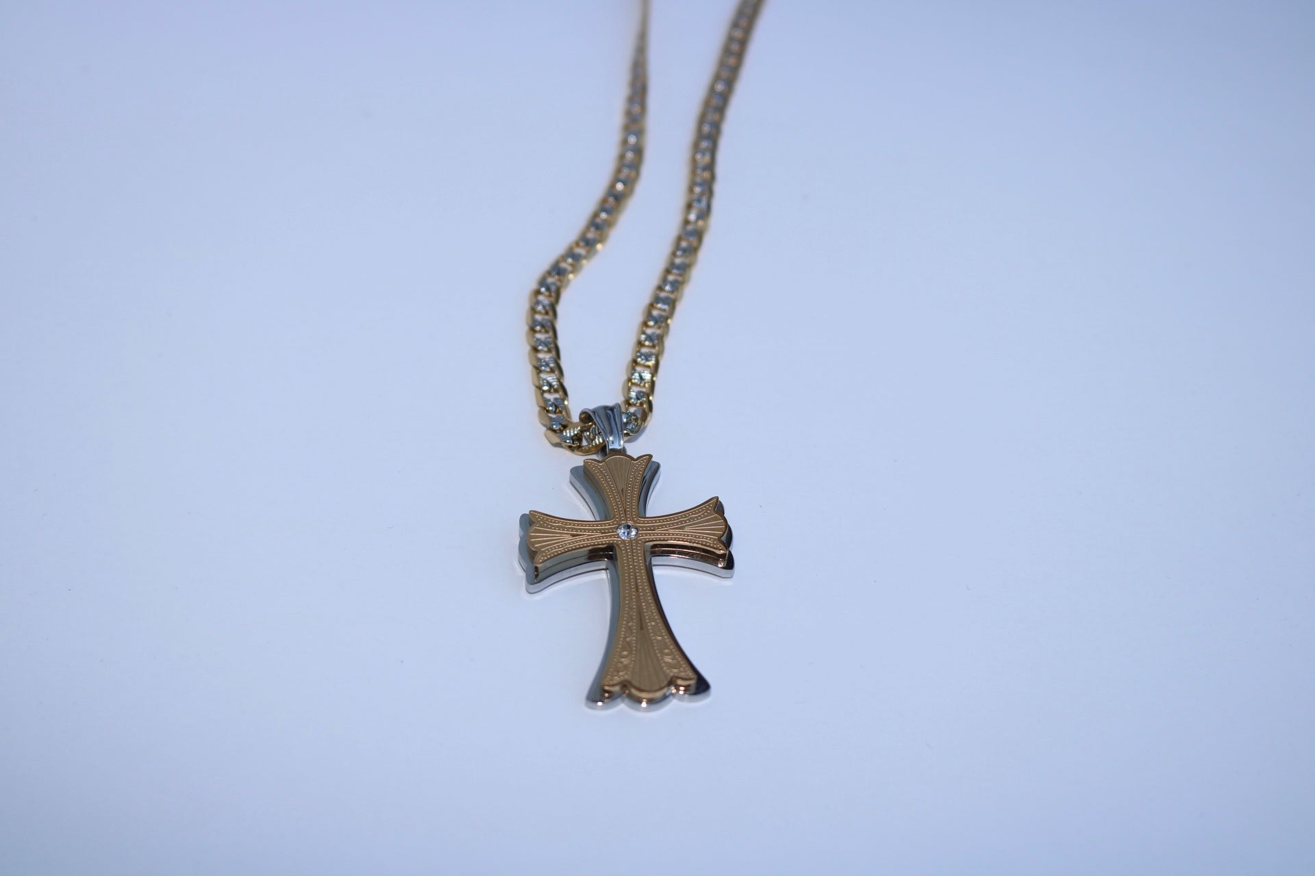 Two Tone Layer Cross - Gold Plated w/ a Cubic Zirconia or Chain Set - Alwayslavishshop