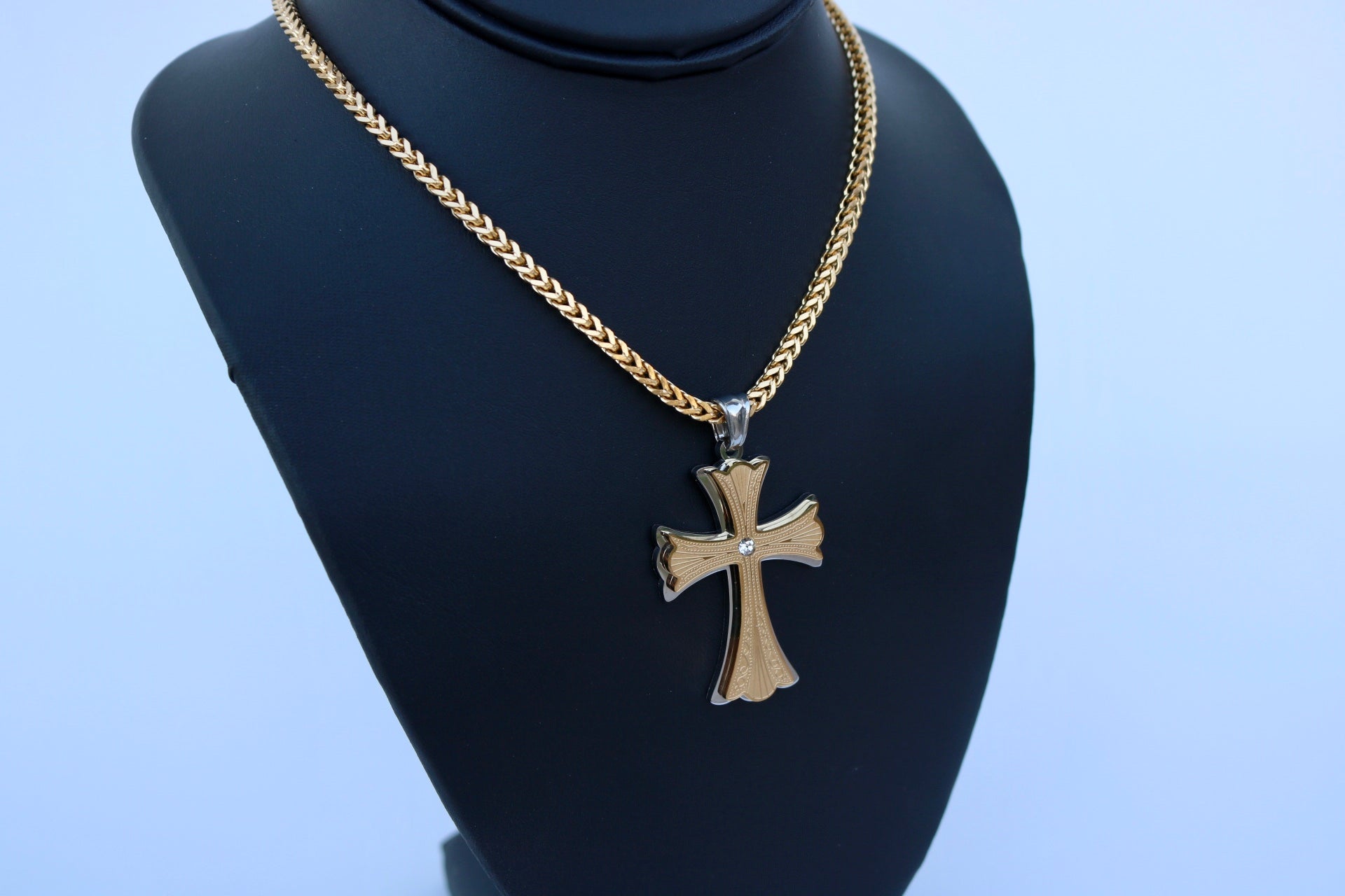 Two Tone Layer Cross - Gold Plated w/ a Cubic Zirconia or Chain Set - Alwayslavishshop