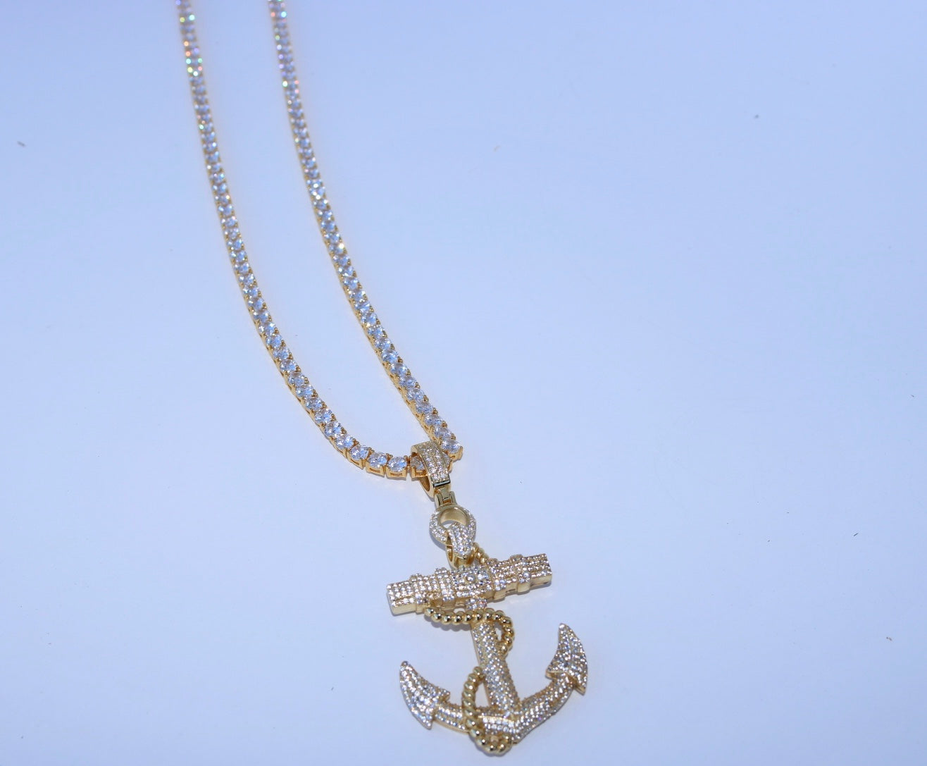 Iced out Anchor Pendant or Chain Set Vermeil Gold - Alwayslavishshop