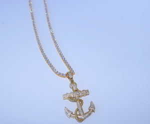 Iced out Anchor Pendant or Chain Set Vermeil Gold - Alwayslavishshop