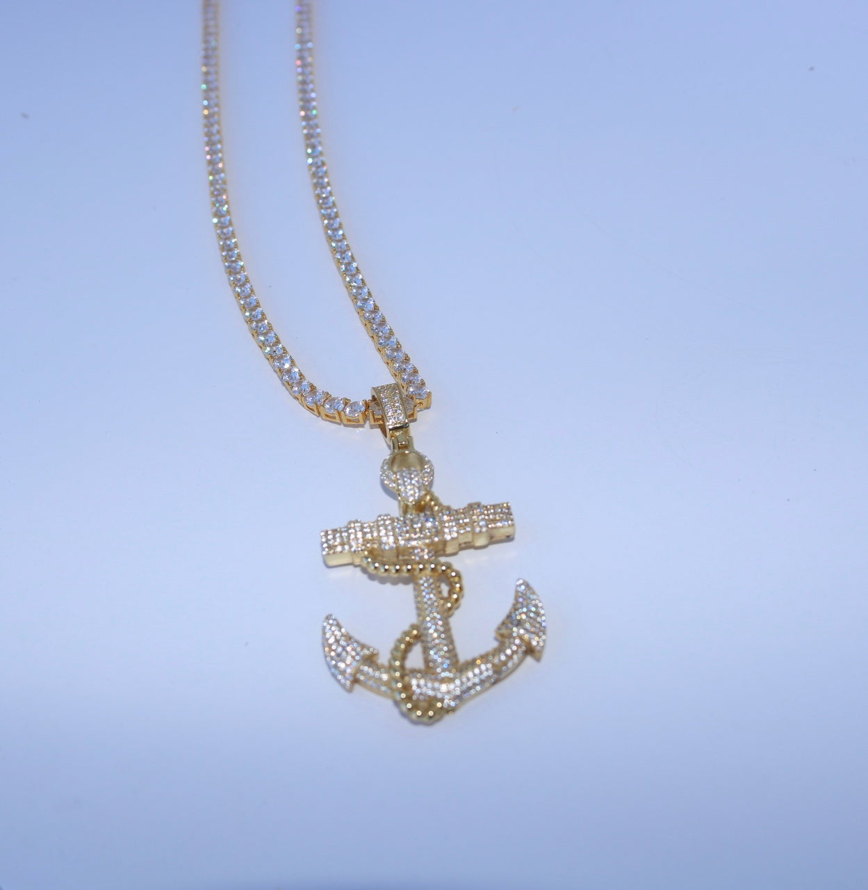 Iced out Anchor Pendant or Chain Set Vermeil Gold - Alwayslavishshop