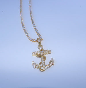 Iced out Anchor Pendant or Chain Set Vermeil Gold - Alwayslavishshop