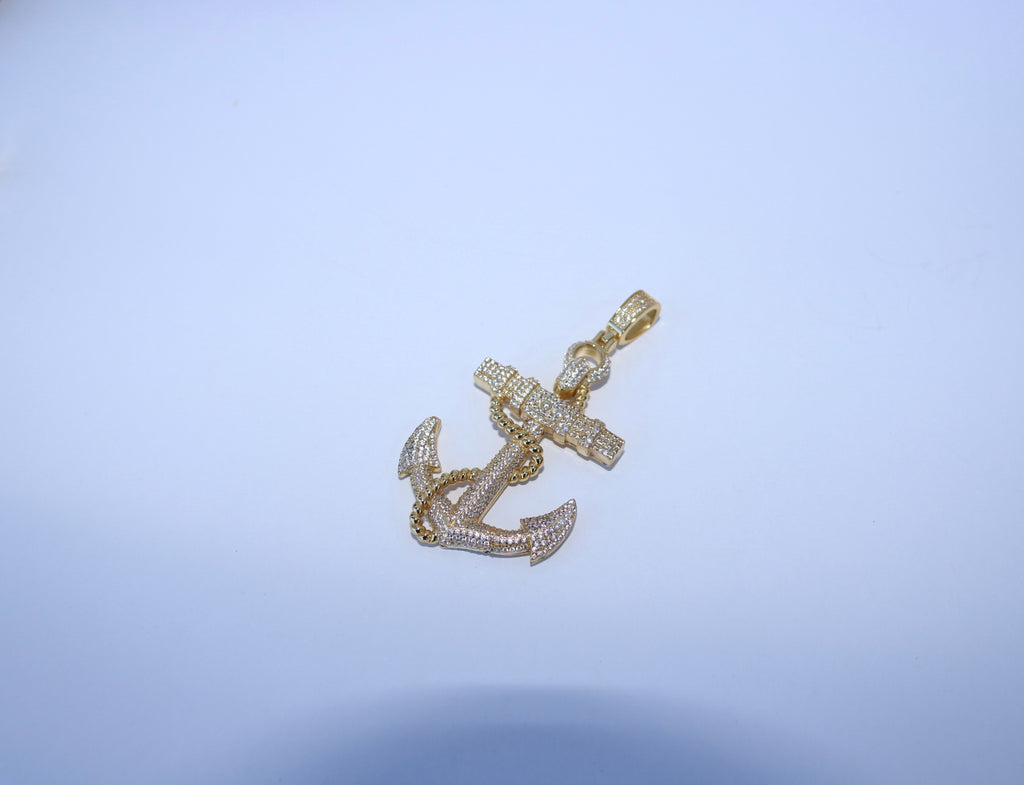 Iced out Anchor Pendant or Chain Set Vermeil Gold - Alwayslavishshop