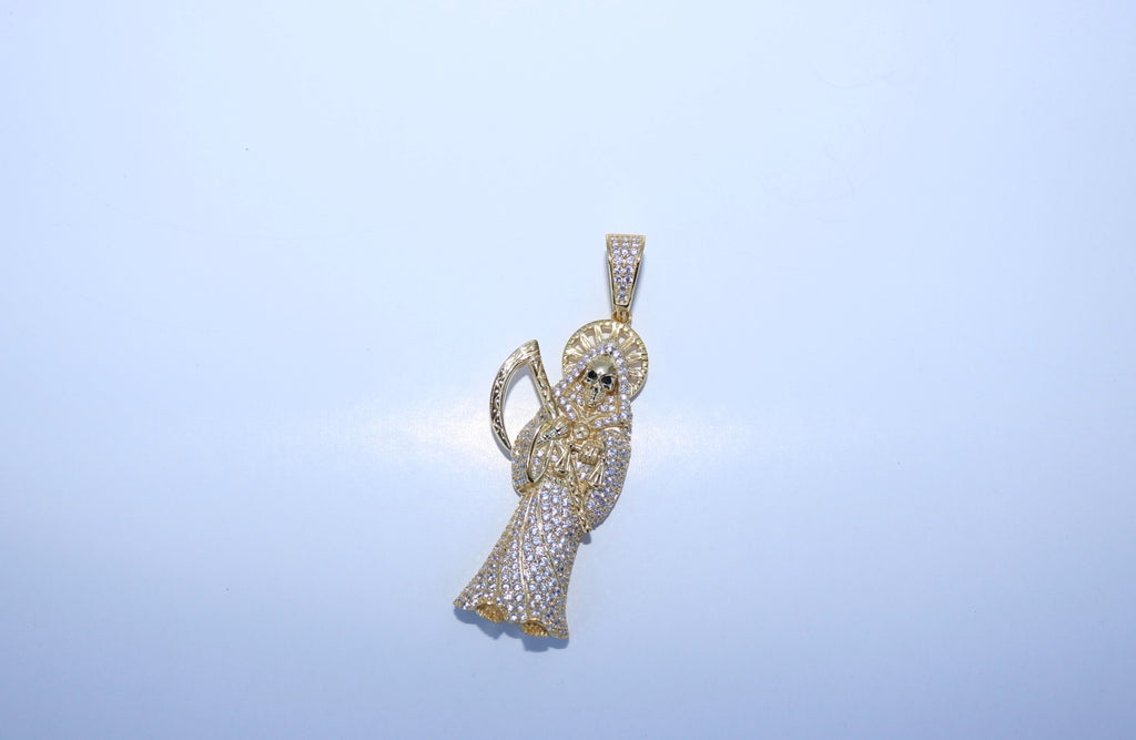 Iced Out Santa Muerte /Grim Reaper Pendant or Chain Set REAL .925 Silver w/ (REAL 14k Gold Bond) - Alwayslavishshop