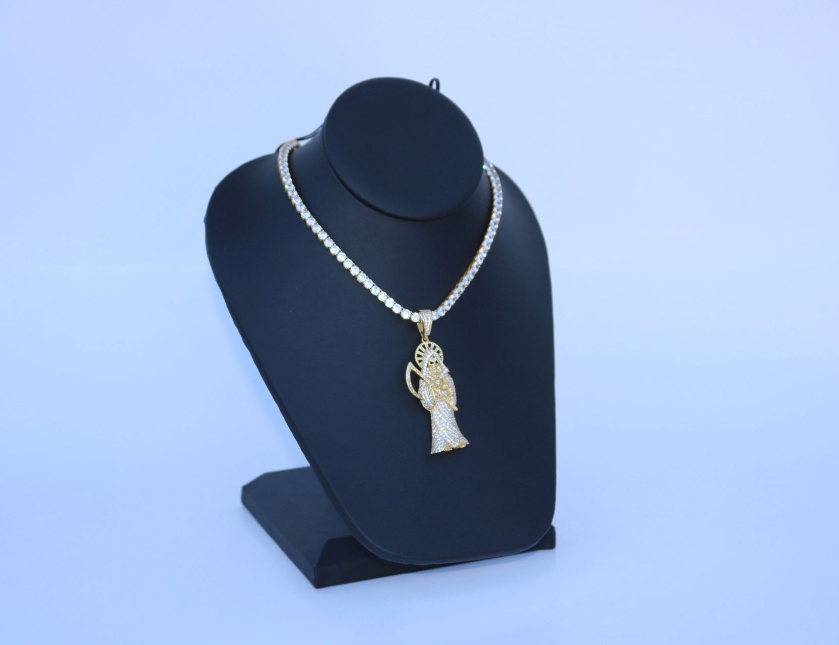 Iced Out Santa Muerte /Grim Reaper Pendant or Chain Set REAL .925 Silver w/ (REAL 14k Gold Bond) - Alwayslavishshop