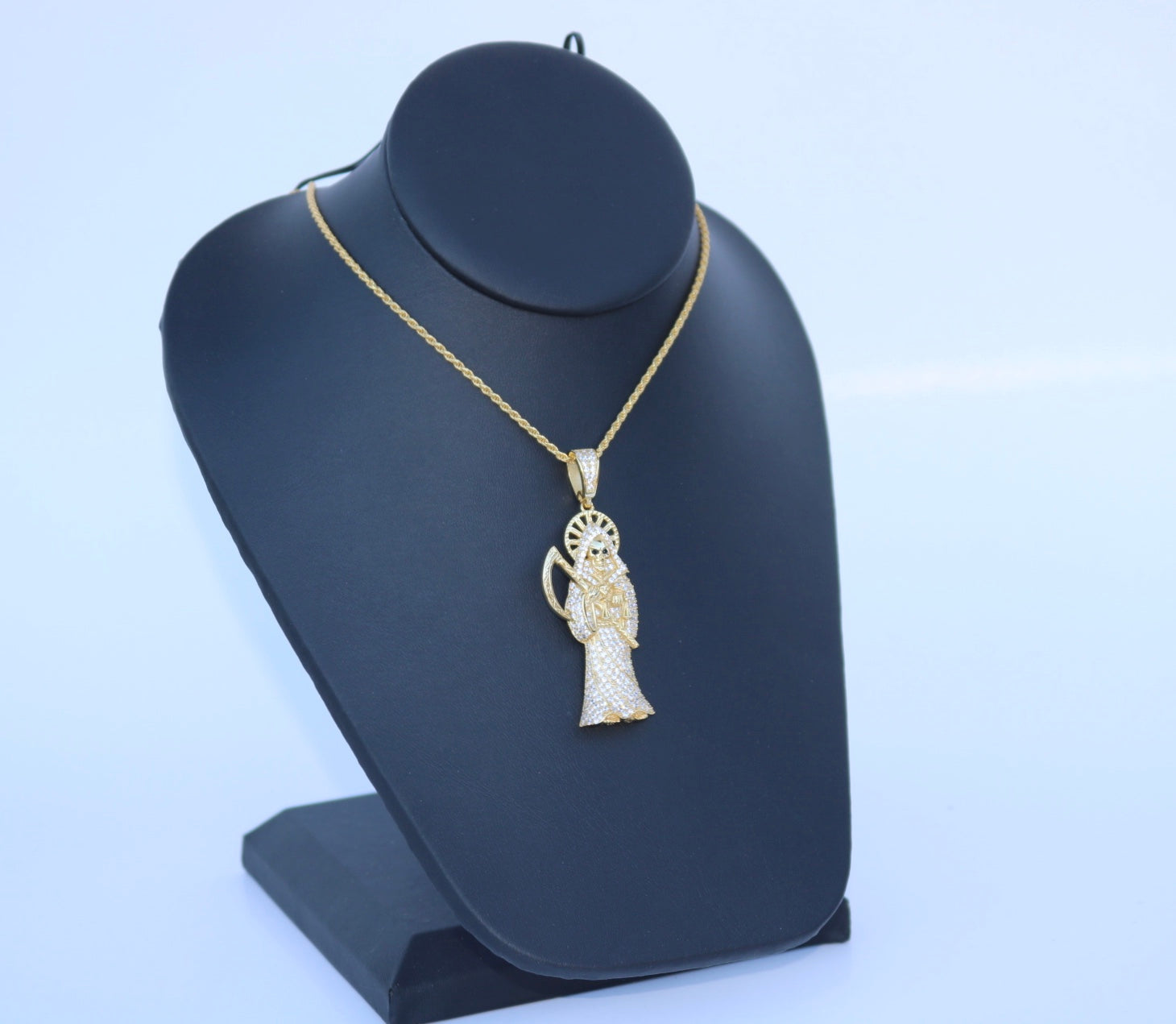 Iced Out Santa Muerte /Grim Reaper Pendant or Chain Set REAL .925 Silver w/ (REAL 14k Gold Bond) - Alwayslavishshop