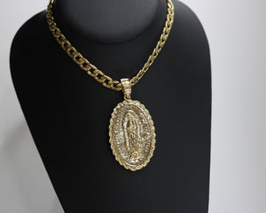 San Judas and Virgin Mary Double Side Pendant (14k Gold Plated) - Jewelry Set