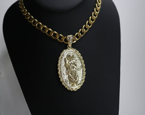 San Judas and Virgin Mary Double Side Pendant (14k Gold Plated) - Jewelry Set