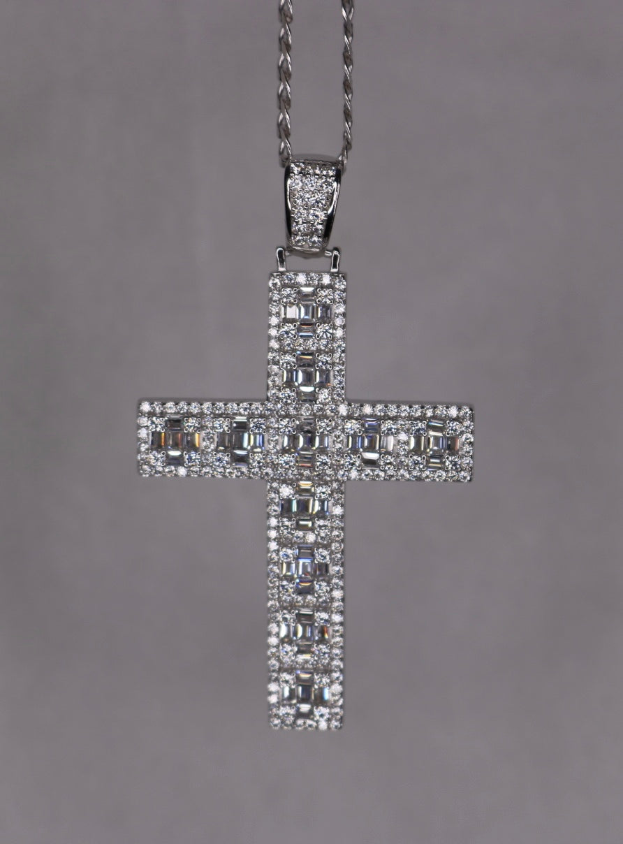 Baguette Cross With Chain (REAL .925 Silver) - Jewelry Set