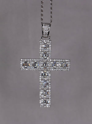 Baguette Cross With Chain (REAL .925 Silver) - Jewelry Set