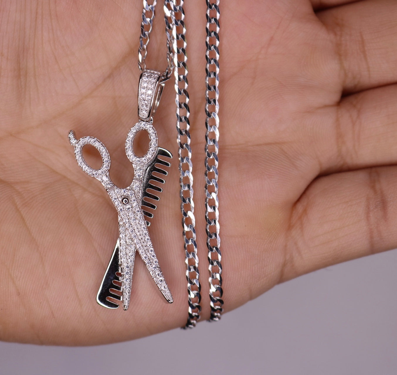 Barber Scissors Comb Real .925 Silver Jewelry Set