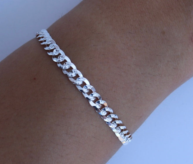 Pave Flat Curb Bracelet - 7 inch Sterling Silver - Alwayslavishshop